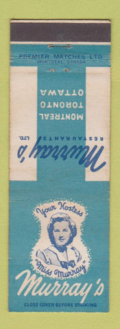 Matchbook Cover - Murray's Restaurant Montreal QC Toronto Ottawa ON girlie