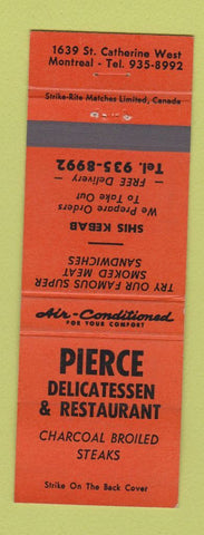 Matchbook Cover - Pierce Deli Restaurant Montreal QC