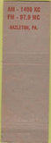 Matchbook Cover - WAZL AM FM Hazleton PA