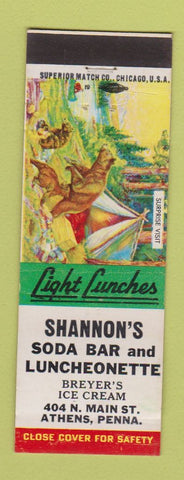 Matchbook Cover - Shannon's Soda Bar Lunch Athens PA Surprise Visit