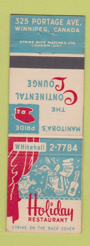 Matchbook Cover - Holiday Restaurant Winnipeg MB