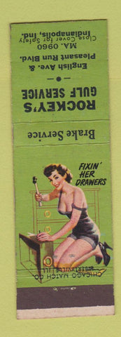Matchbook Cover - Rockey's Gulf oil gas Indianapolis IN pinup Fixin Drawers