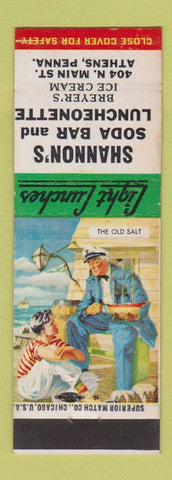 Matchbook Cover - Shannon's Soda Bar Lunch Athens PA Old Salt