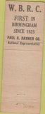 Matchbook Cover - WBRC Radio NBC Birmingham AL WEAR