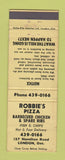 Matchbook Cover - Robbie's Pizza London ON WEAR