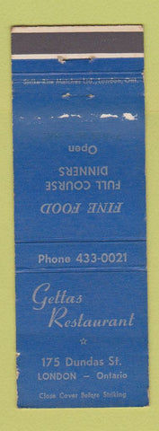 Matchbook Cover - Getta's Restaurant London ON WORN