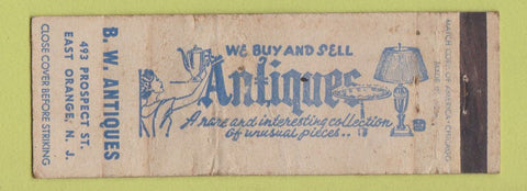 Matchbook Cover - BW Antiques East Orange NJ WORN Full Length