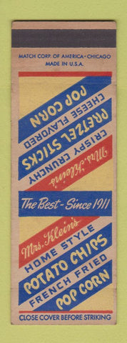 Matchbook Cover - Mrs. Klein's Pretzel Sticks Popcorn Potato Chips SAMPLE