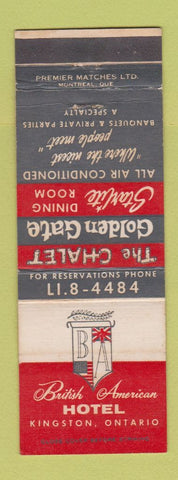 Matchbook Cover - British American Hotel Kingston ON CREASE