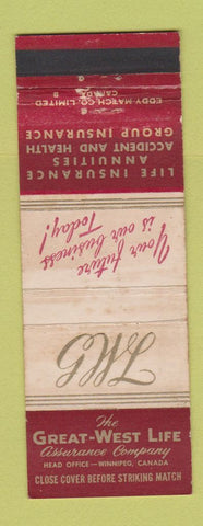 Matchbook Cover - Great West Life Assurance Insurance Winnipeg MB WEAR