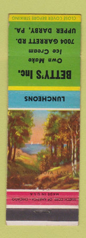 Matchbook Cover - Betty's Inc Ice Cream Lunch Upper Darby PA