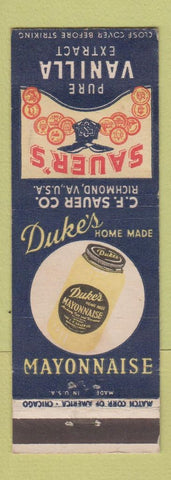 Matchbook Cover - Sauer's Vanilla Extract Duke's Mayonnaise Richmond VA