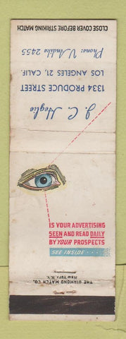 Matchbook Cover - JC Heglie Advertising Los Angeles CA WORN