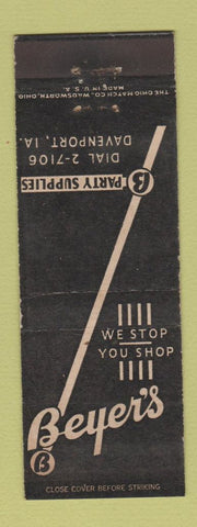 Matchbook Cover - Beyer's Party Supplies Davenport IA
