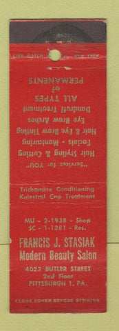 Matchbook Cover - Francis Stasiak Beauty Salon Pittsburgh PA WEAR