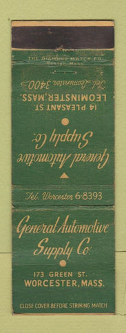 Matchbook Cover - General Automotive Supply Leominster MA WORN