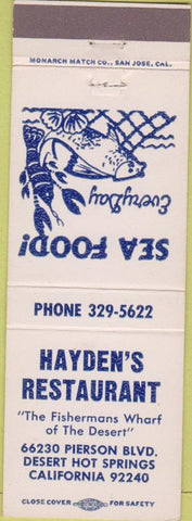 Matchbook Cover - Hayden's Restaurant Desert Hot Springs CA