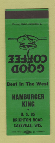 Matchbook Cover - Hamburger King Cassville WI SAMPLE
