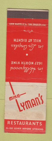 Matchbook Cover - Mike Lyman's Restaurants Hollywood Los Angeles CA WEAR