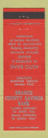 Matchbook Cover - Branch Community Savings Bank Reading MI