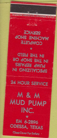 Matchbook Cover - M and M Mud Pump Odessa TX