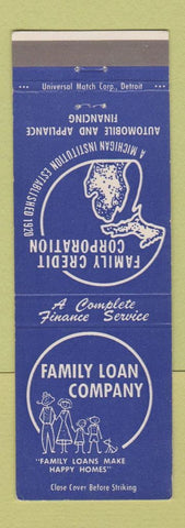Matchbook Cover - Family Loan Company Alpena Saginaw Cadillac Alma MI