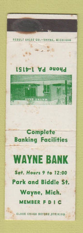 Matchbook Cover - Wayne Bank MI WORN