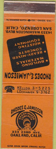 Matchbook Cover - Rhodes Jamieson Concrete Oakland CA CREASE