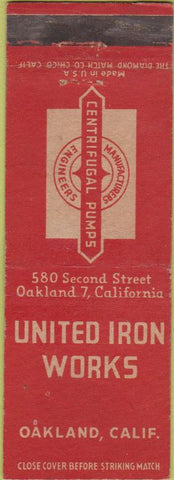 Matchbook Cover - United Iron Works Oakland CA