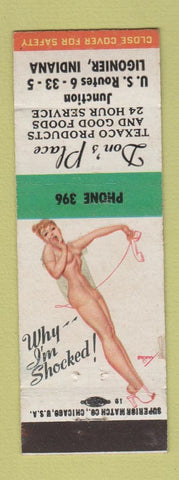 Matchbook Cover - Don's Place Texaco oil gas Ligonier IN pinup Shocked