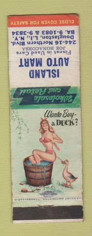 Matchbook Cover - Island Auto Mart used cars Douglaston LI NY pinup WEAR