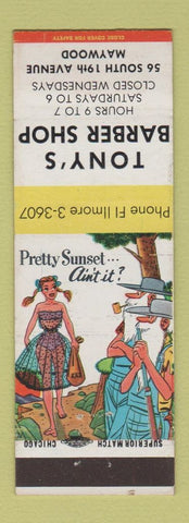 Matchbook Cover - Tony's Barber Shop Maywood IL hillbilly
