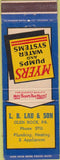 Matchbook Cover - Myers Pumps Water Systems Glen Rock PA