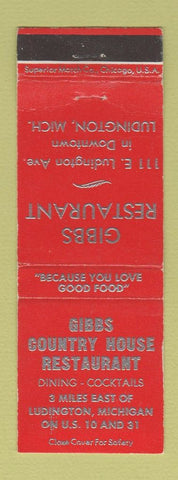 Matchbook Cover - Gibbs Country House Restaurant Ludington MI