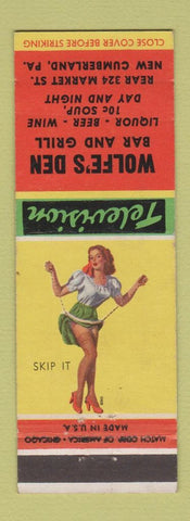 Matchbook Cover - Wolfe's Den Bar Grill New Cumberland PA pinup Skip It
