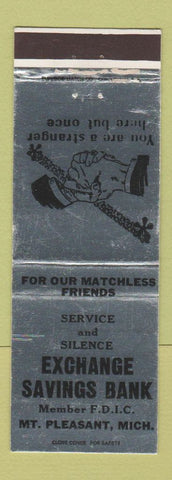 Matchbook Cover - Exchange Savings Bank Mount Pleasant MI SILVER