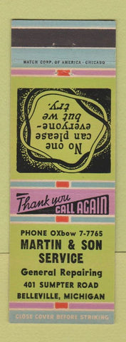 Matchbook Cover - Martin & Son Service Auto Repair Belleville MI