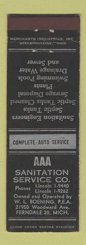 Matchbook Cover - AAA Sanitation Service Ferndale MI MERCHANTS