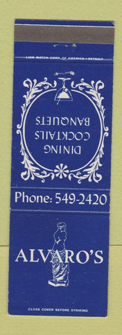 Matchbook Cover - Alvaro's Restaurant Royal Oak MI