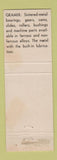 Matchbook Cover - United States Graphite Saginaw MI Gramix bearings