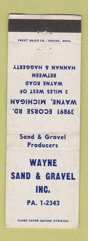 Matchbook Cover - Wayne Sand and Gravel Wayne MI