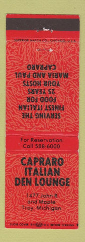 Matchbook Cover - Capraro Italian Den Lounge Troy MI