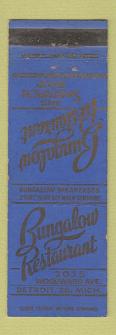 Matchbook Cover - Bungalow Restaurant Detroit MI