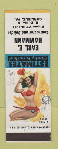 Matchbook Cover - Earl E Hammann Contractor Builder Carlisle PA pinup Baton