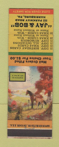 Matchbook Cover - Jay & Bob Greeting Cards Harrisburg PA Pair of Winners