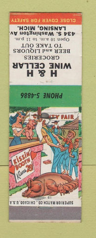 Matchbook Cover - H&H Wine Cellar Liquor Lansing MI hillbilly Kissin Booth