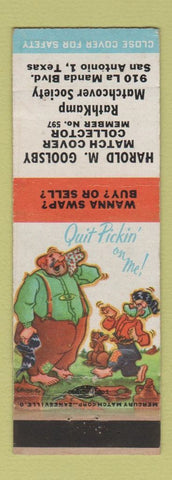 Matchbook Cover Harold Goolsby Match Collector San Antonio hillbilly Terry Says