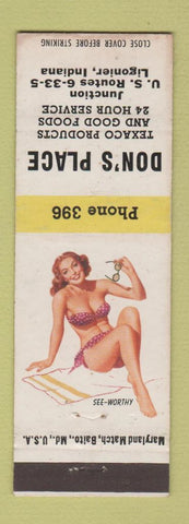 Matchbook Cover - Don's Place Texaco oil gas Ligonier IN pinup See Worthy