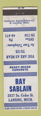 Matchbook Cover - Ray Sablain Concrete Lansing MI