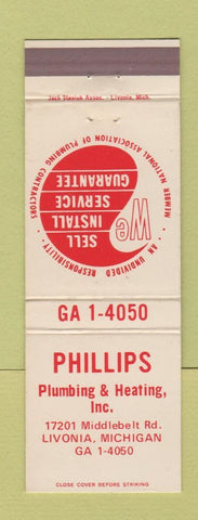 Matchbook Cover - Phillips Plumbing Heating Livonia MI